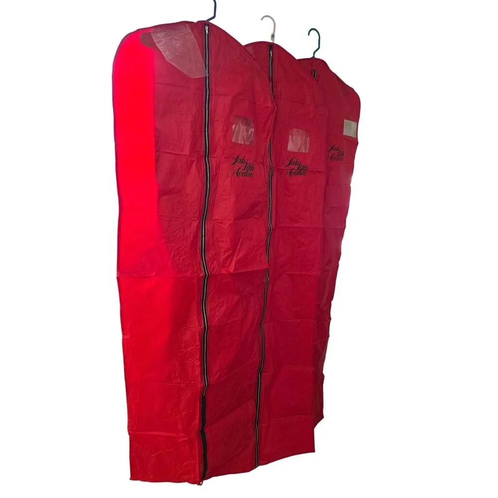 3 Saks Fifth Avenue Red Garment Bags Logo Zippered Travel Storage Bags 23x72